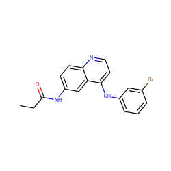 CCC(=O)Nc1ccc2nccc(Nc3cccc(Br)c3)c2c1 ZINC000049070873