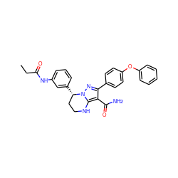 CCC(=O)Nc1cccc([C@H]2CCNc3c(C(N)=O)c(-c4ccc(Oc5ccccc5)cc4)nn32)c1 ZINC001772635880