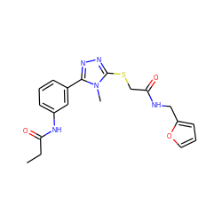 CCC(=O)Nc1cccc(-c2nnc(SCC(=O)NCc3ccco3)n2C)c1 ZINC000002205529