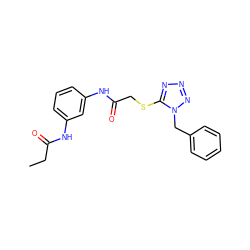 CCC(=O)Nc1cccc(NC(=O)CSc2nnnn2Cc2ccccc2)c1 ZINC000001238139