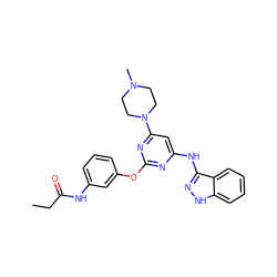 CCC(=O)Nc1cccc(Oc2nc(Nc3n[nH]c4ccccc34)cc(N3CCN(C)CC3)n2)c1 ZINC000473107737