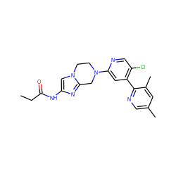 CCC(=O)Nc1cn2c(n1)CN(c1cc(-c3ncc(C)cc3C)c(Cl)cn1)CC2 ZINC000149866397