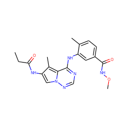 CCC(=O)Nc1cn2ncnc(Nc3cc(C(=O)NOC)ccc3C)c2c1C ZINC000014974251