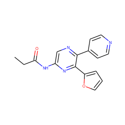 CCC(=O)Nc1cnc(-c2ccncc2)c(-c2ccco2)n1 ZINC000035000654