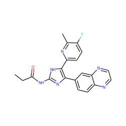 CCC(=O)Nc1nc(-c2ccc3nccnc3c2)c(-c2ccc(F)c(C)n2)[nH]1 ZINC000040412864