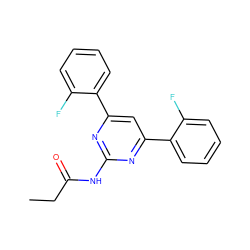 CCC(=O)Nc1nc(-c2ccccc2F)cc(-c2ccccc2F)n1 ZINC000066112480