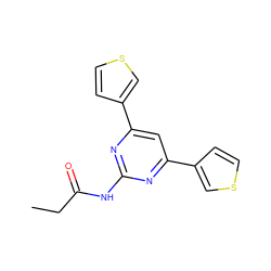 CCC(=O)Nc1nc(-c2ccsc2)cc(-c2ccsc2)n1 ZINC000066102645