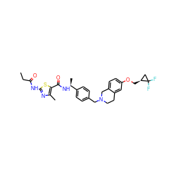 CCC(=O)Nc1nc(C)c(C(=O)N[C@@H](C)c2ccc(CN3CCc4cc(OC[C@H]5CC5(F)F)ccc4C3)cc2)s1 ZINC001772641512