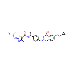 CCC(=O)Nc1nc(C)c(C(=O)N[C@@H](C)c2ccc(CN3Cc4ccc(OCC5CC5)cc4[C@H](O)C3)cc2)s1 ZINC001772570030