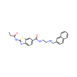 CCC(=O)Nc1nc2ccc(C(=O)NCCNCc3ccc4ccccc4c3)cc2s1 ZINC000028967624