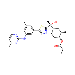 CCC(=O)O[C@@H]1CC[C@H]([C@@](C)(O)c2ncc(-c3cc(C)cc(Nc4nccc(C)n4)c3)s2)C[C@H]1C ZINC001772636803