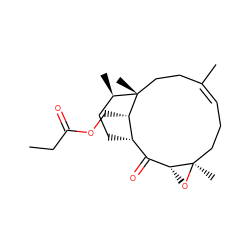 CCC(=O)OC[C@H]1[C@H]2CC[C@@H](C)[C@]1(C)CC/C(C)=C/CC[C@@]1(C)O[C@@H]1C2=O ZINC000027561495