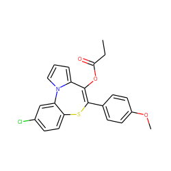 CCC(=O)OC1=C(c2ccc(OC)cc2)Sc2ccc(Cl)cc2-n2cccc21 ZINC000013739861