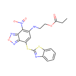 CCC(=O)OCCNc1cc(Sc2nc3ccccc3s2)c2nonc2c1[N+](=O)[O-] ZINC000008801970