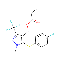 CCC(=O)OCc1c(C(F)(F)F)nn(C)c1Sc1ccc(F)cc1 ZINC000001391440