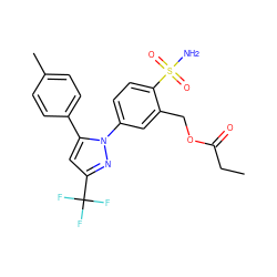 CCC(=O)OCc1cc(-n2nc(C(F)(F)F)cc2-c2ccc(C)cc2)ccc1S(N)(=O)=O ZINC000013588996