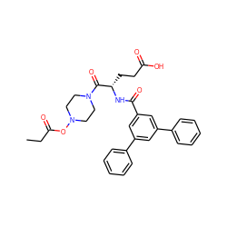 CCC(=O)ON1CCN(C(=O)[C@H](CCC(=O)O)NC(=O)c2cc(-c3ccccc3)cc(-c3ccccc3)c2)CC1 ZINC000043074526