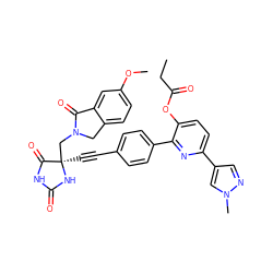 CCC(=O)Oc1ccc(-c2cnn(C)c2)nc1-c1ccc(C#C[C@]2(CN3Cc4ccc(OC)cc4C3=O)NC(=O)NC2=O)cc1 ZINC000143404359