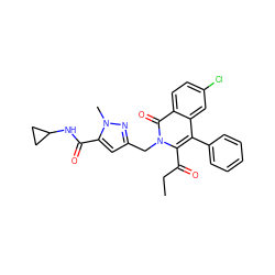 CCC(=O)c1c(-c2ccccc2)c2cc(Cl)ccc2c(=O)n1Cc1cc(C(=O)NC2CC2)n(C)n1 ZINC000013979479