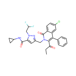 CCC(=O)c1c(-c2ccccc2)c2cc(Cl)ccc2c(=O)n1Cc1cc(C(=O)NC2CC2)n(CC(F)F)n1 ZINC000029062140