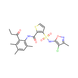 CCC(=O)c1c(C)c(C)cc(C)c1NC(=O)c1sccc1S(=O)(=O)Nc1onc(C)c1Cl ZINC000013560323