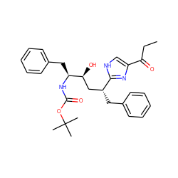 CCC(=O)c1c[nH]c([C@H](Cc2ccccc2)C[C@H](O)[C@H](Cc2ccccc2)NC(=O)OC(C)(C)C)n1 ZINC000013738582