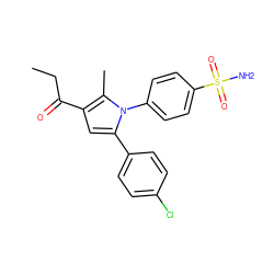 CCC(=O)c1cc(-c2ccc(Cl)cc2)n(-c2ccc(S(N)(=O)=O)cc2)c1C ZINC000040951471