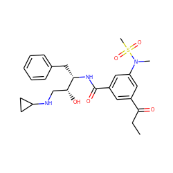 CCC(=O)c1cc(C(=O)N[C@@H](Cc2ccccc2)[C@H](O)CNC2CC2)cc(N(C)S(C)(=O)=O)c1 ZINC000014960365