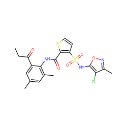 CCC(=O)c1cc(C)cc(C)c1NC(=O)c1sccc1S(=O)(=O)Nc1onc(C)c1Cl ZINC000013560319