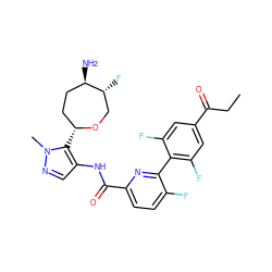 CCC(=O)c1cc(F)c(-c2nc(C(=O)Nc3cnn(C)c3[C@@H]3CC[C@@H](N)[C@H](F)CO3)ccc2F)c(F)c1 ZINC000205650922