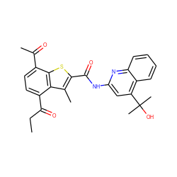 CCC(=O)c1ccc(C(C)=O)c2sc(C(=O)Nc3cc(C(C)(C)O)c4ccccc4n3)c(C)c12 ZINC001772589909