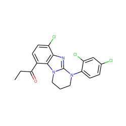 CCC(=O)c1ccc(Cl)c2nc3n(c12)CCCN3c1ccc(Cl)cc1Cl ZINC000141439048