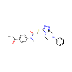 CCC(=O)c1ccc(N(C)C(=O)CSc2nnc(CNc3ccccc3)n2CC)cc1 ZINC000084729561