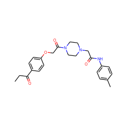 CCC(=O)c1ccc(OCC(=O)N2CCN(CC(=O)Nc3ccc(C)cc3)CC2)cc1 ZINC000035421688