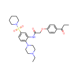 CCC(=O)c1ccc(OCC(=O)Nc2cc(S(=O)(=O)N3CCCCC3)ccc2N2CCN(CC)CC2)cc1 ZINC000038140321