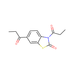 CCC(=O)c1ccc2c(c1)sc(=O)n2C(=O)CC ZINC000013779226