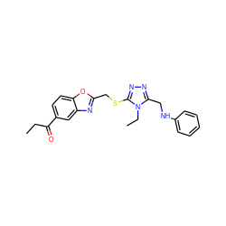 CCC(=O)c1ccc2oc(CSc3nnc(CNc4ccccc4)n3CC)nc2c1 ZINC000084690715