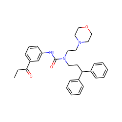 CCC(=O)c1cccc(NC(=O)N(CCC(c2ccccc2)c2ccccc2)CCN2CCOCC2)c1 ZINC000095603323