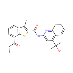 CCC(=O)c1cccc2c(C)c(C(=O)Nc3cc(C(C)(C)O)c4ccccc4n3)sc12 ZINC001772622015