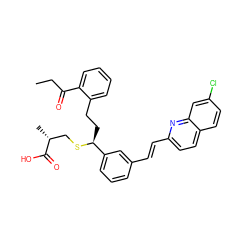 CCC(=O)c1ccccc1CC[C@H](SC[C@@H](C)C(=O)O)c1cccc(/C=C/c2ccc3ccc(Cl)cc3n2)c1 ZINC000027524122