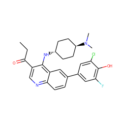 CCC(=O)c1cnc2ccc(-c3cc(F)c(O)c(Cl)c3)cc2c1N[C@H]1CC[C@H](N(C)C)CC1 ZINC000473179073