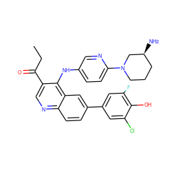 CCC(=O)c1cnc2ccc(-c3cc(F)c(O)c(Cl)c3)cc2c1Nc1ccc(N2CCC[C@H](N)C2)nc1 ZINC000201531402