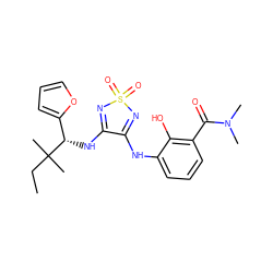 CCC(C)(C)[C@@H](NC1=NS(=O)(=O)N=C1Nc1cccc(C(=O)N(C)C)c1O)c1ccco1 ZINC000029037909