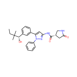 CCC(C)(C)[C@@H](O)c1cccc(-c2cc(NC(=O)[C@@H]3CNC(=O)C3)nn2-c2ccccc2)c1 ZINC000169707343