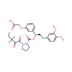 CCC(C)(C)C(=O)C(=O)N1CCC[C@H]1C(=O)O[C@H](CCc1ccc(OC)c(OC)c1)c1cccc(OCC(=O)O)c1 ZINC000084707598