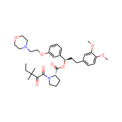 CCC(C)(C)C(=O)C(=O)N1CCC[C@H]1C(=O)O[C@H](CCc1ccc(OC)c(OC)c1)c1cccc(OCCN2CCOCC2)c1 ZINC000084689255