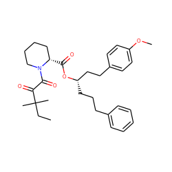 CCC(C)(C)C(=O)C(=O)N1CCCC[C@@H]1C(=O)O[C@@H](CCCc1ccccc1)CCc1ccc(OC)cc1 ZINC000029475179