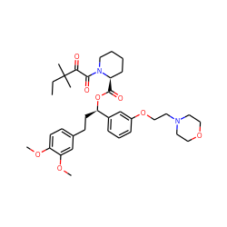 CCC(C)(C)C(=O)C(=O)N1CCCC[C@H]1C(=O)O[C@H](CCc1ccc(OC)c(OC)c1)c1cccc(OCCN2CCOCC2)c1 ZINC000084689252