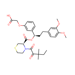 CCC(C)(C)C(=O)C(=O)N1CCSC[C@H]1C(=O)O[C@H](CCc1ccc(OC)c(OC)c1)c1cccc(OCC(=O)O)c1 ZINC000084707607