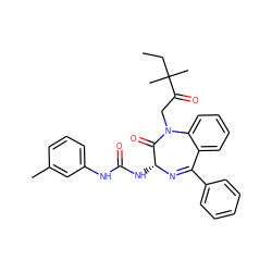 CCC(C)(C)C(=O)CN1C(=O)[C@@H](NC(=O)Nc2cccc(C)c2)N=C(c2ccccc2)c2ccccc21 ZINC000027626281